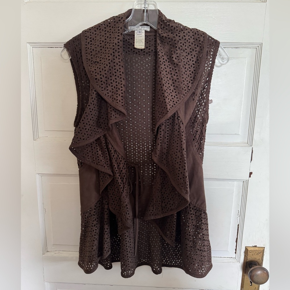 Alberto Makali Brown Sleeveless Open‎ Front Vest Sz Small